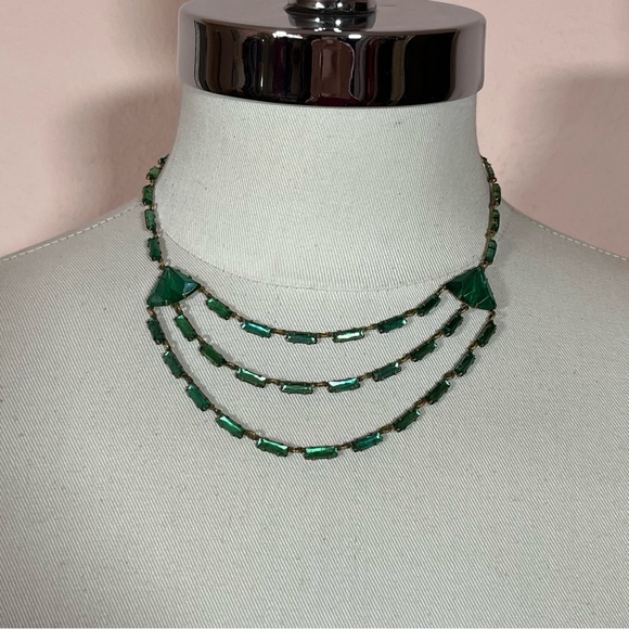 Antique Czechoslovakian green glass brass 1920’s  art deco choker necklace￼ - Picture 15 of 17